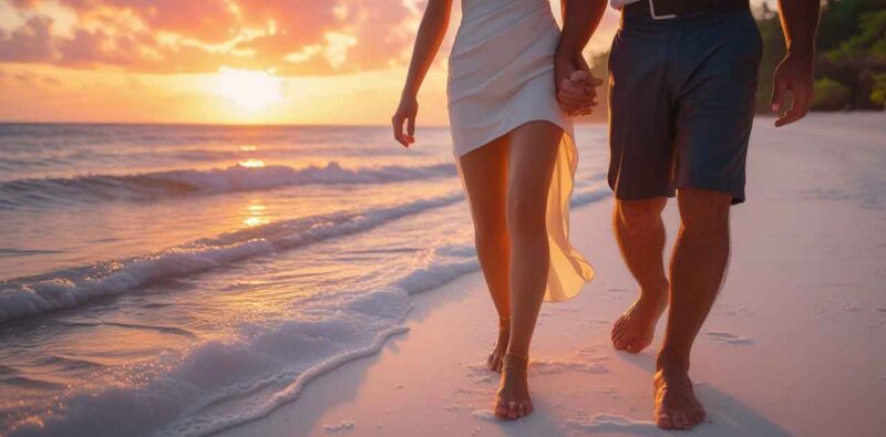 Second Date with a Thai Woman Couple enjoying a second date on a beach