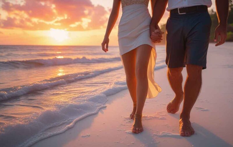 Second Date with a Thai Woman Couple enjoying a second date on a beach