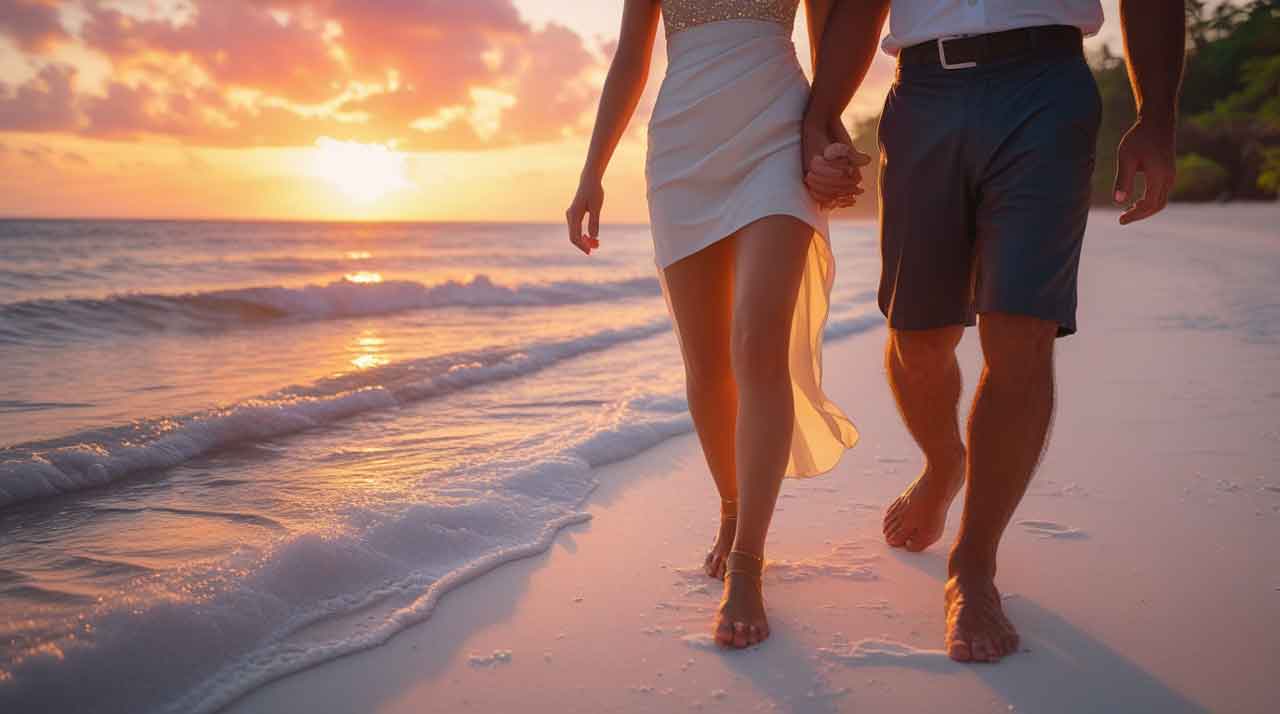 Couple enjoying a second date on a beach
